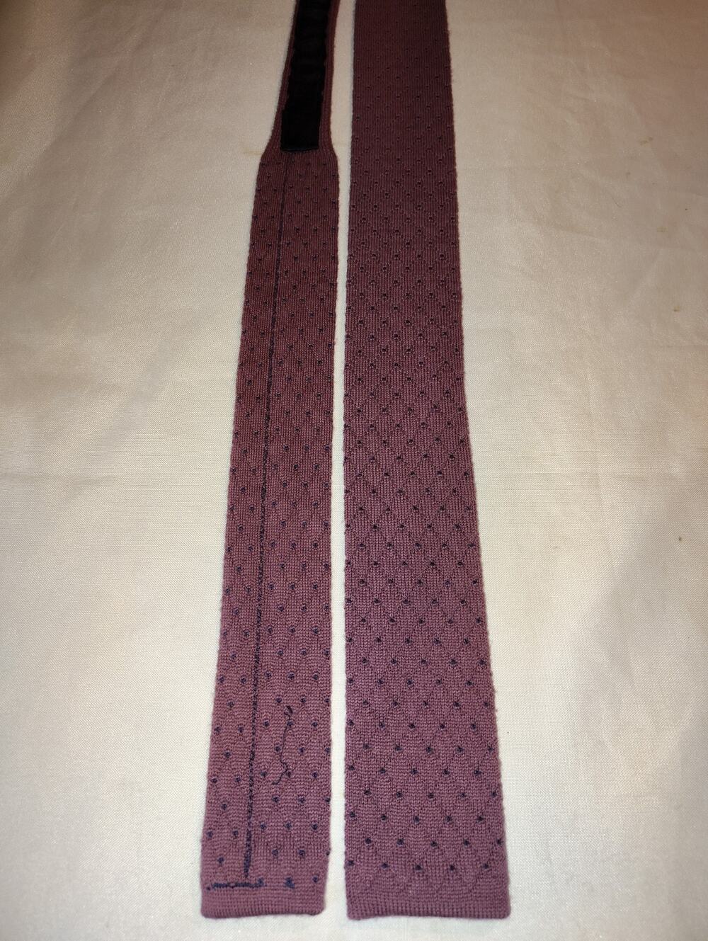 Vintage 80s Henry Grethel Cotton Woven Diamond Dot Square Purple Skinny Necktie